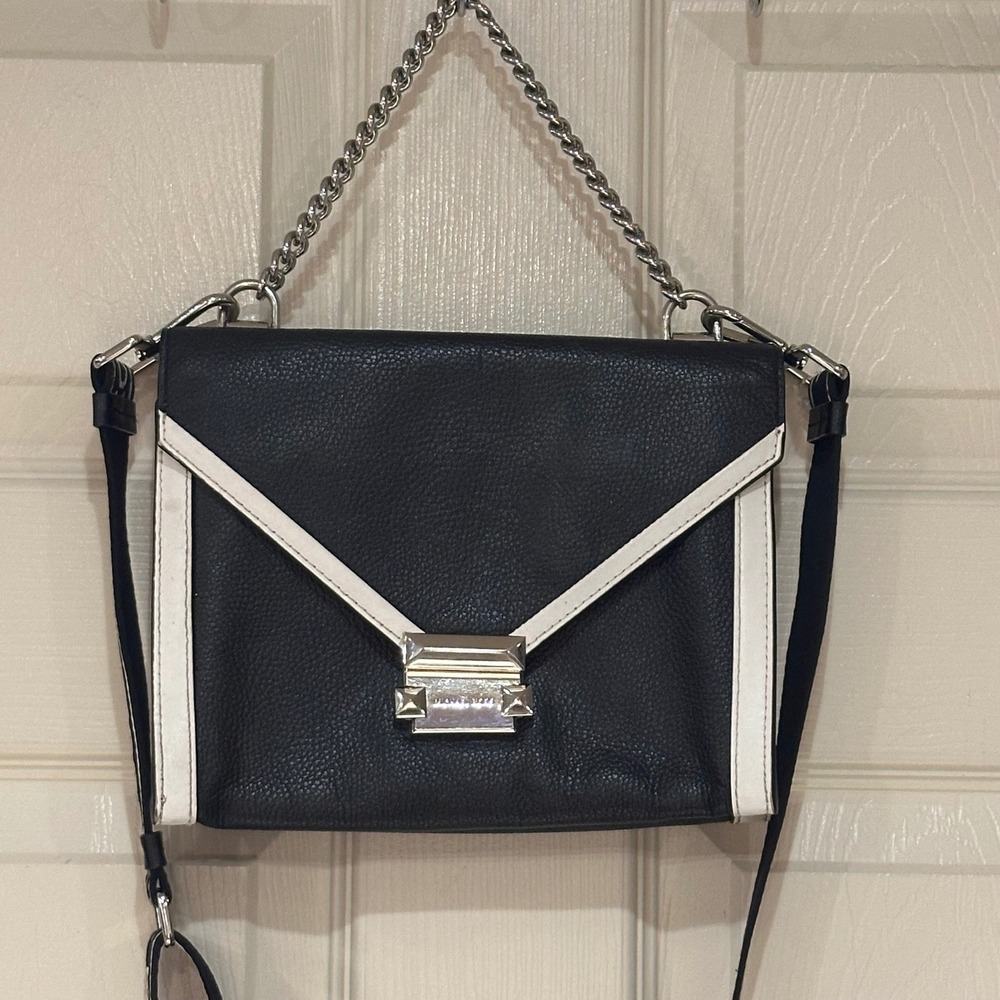 Michael Kors Black white pebble leather Crossbody Bag Silver Hardware